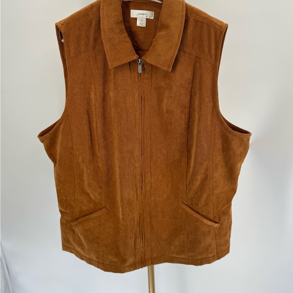 CJ Banks Tan Corduroy Zip Front Vest 2X | Fall Layering Essential